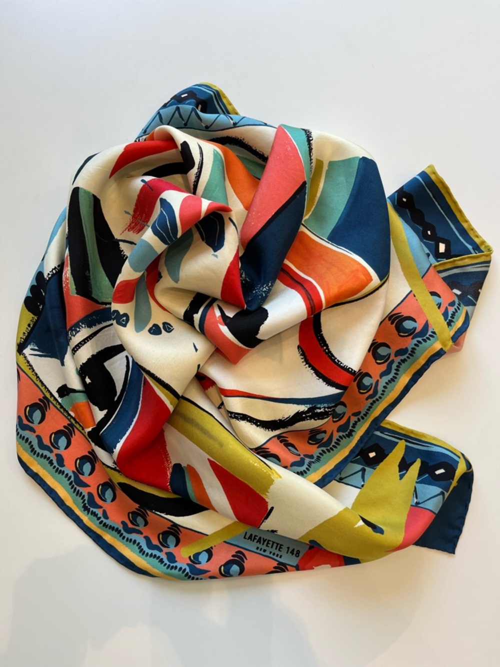 LAFAYETTE 148 NEW YORK multicolor abstract print scarf, 100% silk - Picture 3 of 3